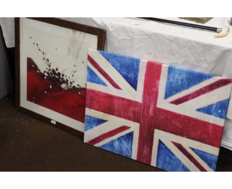 A UNION JACK CANVAS PICTURE TOGETHER WITH A MODERN PRINT