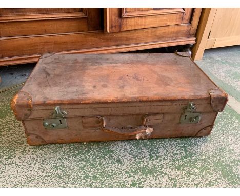 Vintage leather travel suitcase 