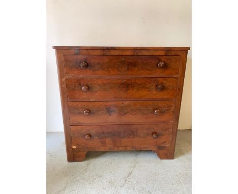 A mahogany chest of drawers, with four long drawers on bracket feet (107cm x 50cm)