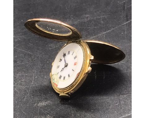 A 9 ct gold enamel faced Ladies watch (13.7g)