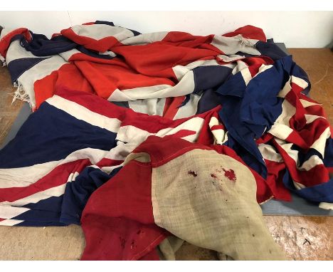 A selection of vintage cloth flags and signal flags 