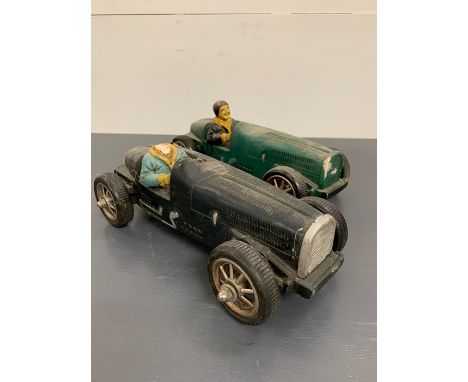 Two wooden vintage racing car models 