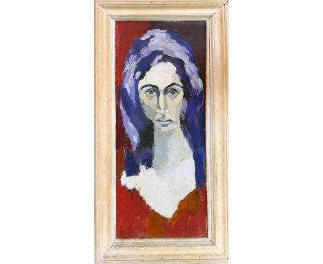 A 20th century head and shoulder portrait of a lady, oil on board, 78 x 33cm 