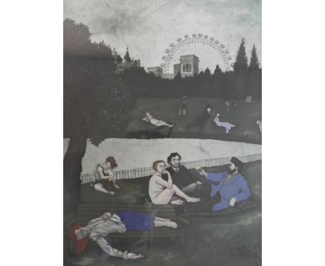 Mychael Barratt (Canadian, b.1961), 'Life Imitating Art II', after Edouard Manet's Le Dejeuner sur l'herbe', etching and aqua