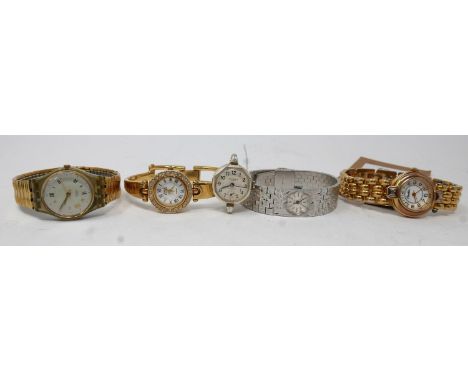 Collection of gilt/white metal vintage wristwatches: Anne Klein, Carolee, Swatch, Ingersol and Chevalier. 