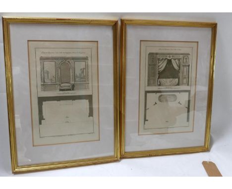 Two French engravings after F. Boucher of architectural plans of Berhault in gilt frames, H.36 W.23cm 