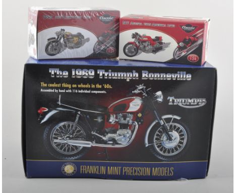 Franklin Mint Precision Model, The 1969 Triumph Bonneville motorcycle scale model, 1:10 scale, boxed, with other 1:24 scale m