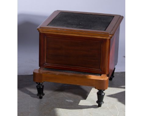 Victorian commode, turned ebonised legs, lacking basin. 45cm high x 47cm wide