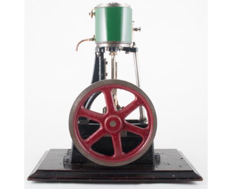 A scratch-built model of an upright beam engine, stamped S. 37cm tall.