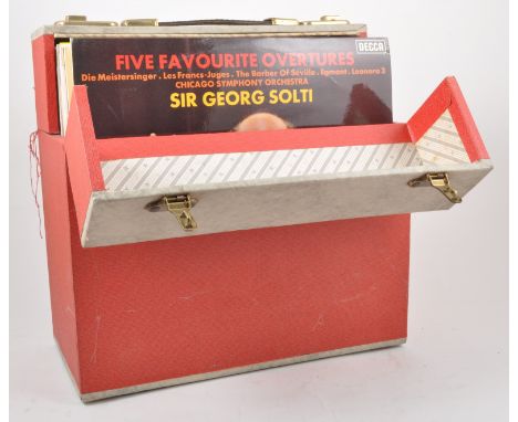 Quantity of LP records, mostly classical, in five vintage cases.