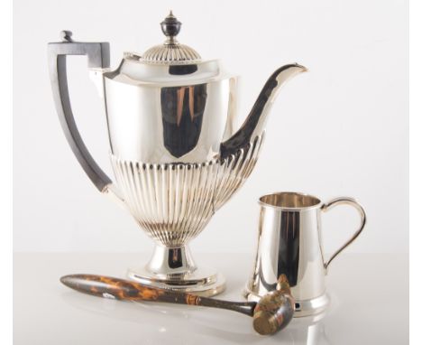 Plated cutlery, silver tankard, coffee pot, lighter etc.