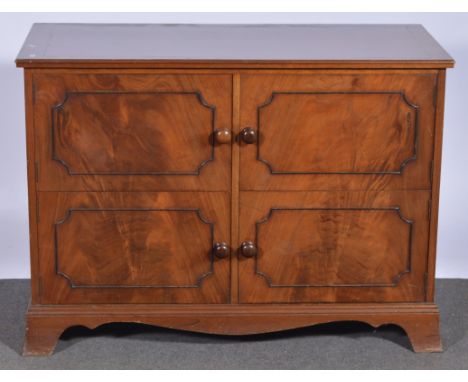 Mahogany cupboard, rectangular top above two cupboards, bracket feet 79 x 106cm.