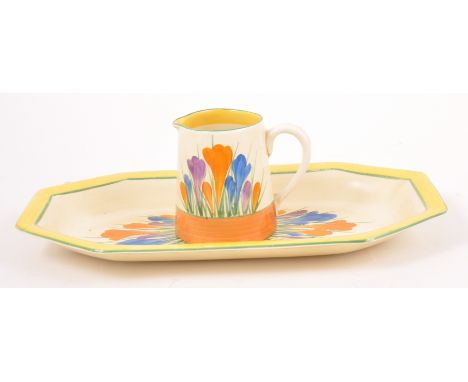 Clarice Cliff 'Crocus' milk jug and sandwich tray (2)