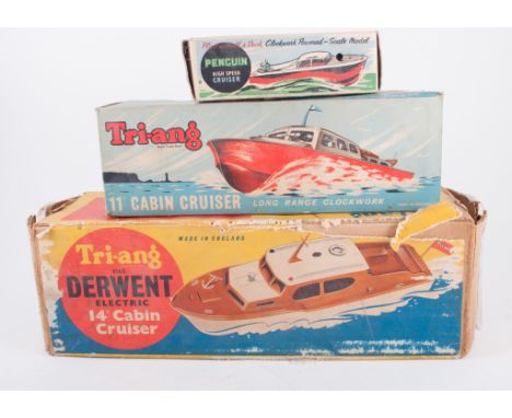 Triang cabin cruiser model, Derwent cabin cruiser, Penguin 'Solent', 'Annie', 'Novel Pinnace', and 'High Speed Cruiser'. Adam