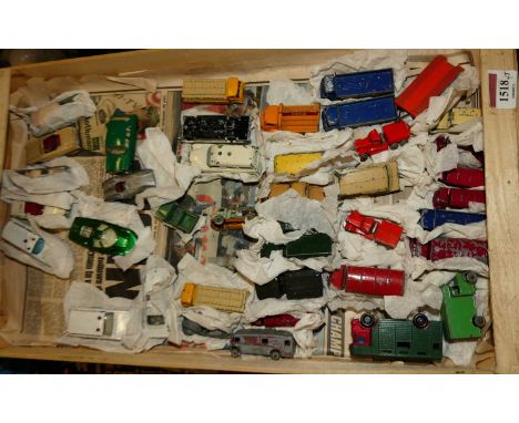 Two trays containing 80+ loose unboxed Matchbox, Majorette, and Corgi junior models in play-worn to near mint condition.