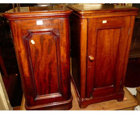 Two similar Victorian mahogany round cornered single door bedside cupboardsCondition report: Both have good colour, light scr