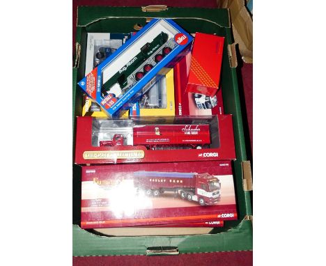 One tray of mainly modern boxed Corgi trucks and one Siku crane, lot includes no. 50702 "Schaefer Fine Beer" articulated truc