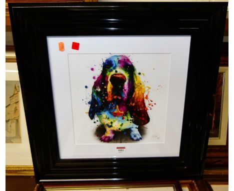 After Patrice Murciano - Dog study, lithograph with paint splash frame, 29 x 28cm