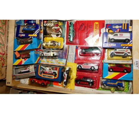 One small tray containing 17 carded Matchbox and Corgi juniors, to include a no.9 Ford RS in green and James Bond Aston Marti