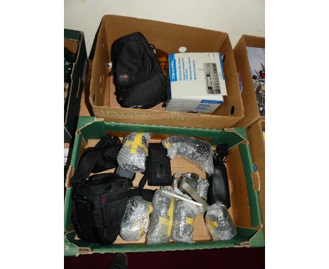 One box containing a large quantity of electronic and camera related equipment, to include a Realistic 200 Channel Base Scann