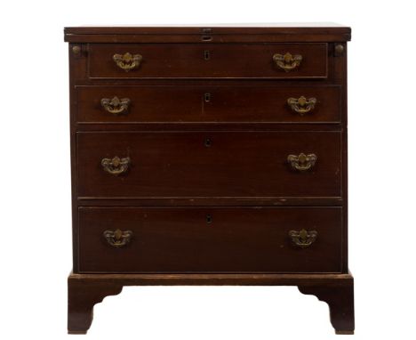 A mahogany bachelors chest in the Georgian taste:, with a rectangular hinged top and containing four long graduated drawers, 
