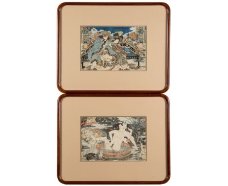 After Keisai Eisen,  Emperor Hsuan Tsung and Yang Fei playing a flute: wood block print,17 x 26cm.; and After Utagawa Kuniyos