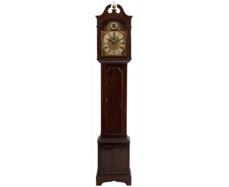 A late Victorian mahogany longcase clock: the eight-day duration movement having a dead-beat escapement and striking the hour