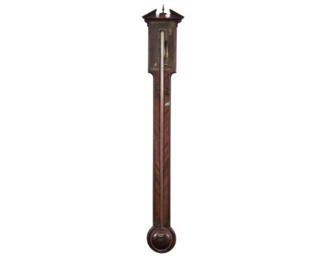 Bapt. Roncheti & Co, a Georgian stick barometer: the brass dial engraved with typical barometer markings, Masonic symbols and