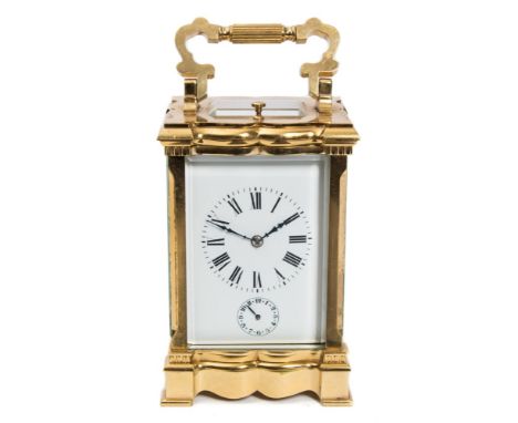 A French Edwardian carriage clock: the eight-day duration movement having a silvered platform lever escapement and striking t