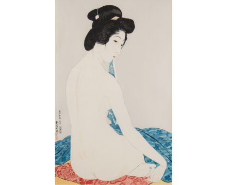 After Hashiguchi Goyo, Beauty after The Bath:, woodblock print. 43 x 27cm.