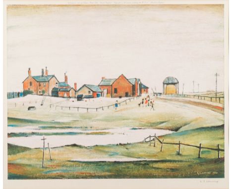 * Laurence Stephen Lowry [1887-1976]-Landscape with farm buildings,:-signed in pencil bottom rightcoloured print published by