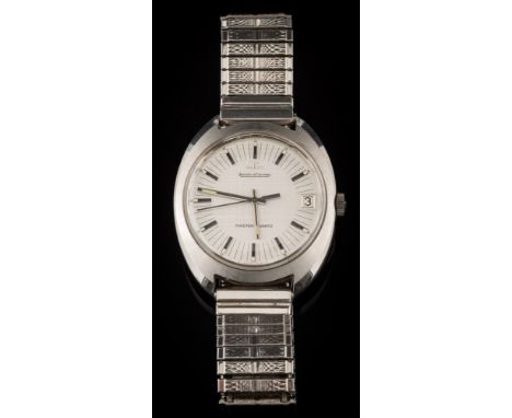 Jaeger-Le-Coultre. A gentleman's stainless steel 'Master-quartz' wristwatch: the signed silvered, textured dial with baton ho