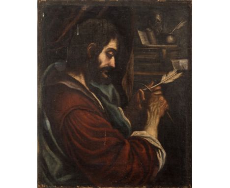 Italian School 17th Century-The Scribe; portrait of a scholar sharpening a quill,:-oil on canvas82 x 69cm, unframed.