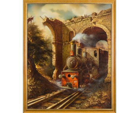 * Stanislav Vladimirovitch Plutenko [b.1961]- Steam Engine No.7,:- signed and dated 1997 bottom right further signed, inscrib