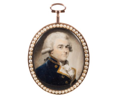 Philip Jean [1755-1802]-A miniature portrait of a gentleman, head and shoulders,:-with powdered wig and brown eyes, wearing a