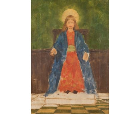 Thomas Cooper Gotch [1854-1931]-The Child Enthroned,:-a sketch, circa 1893/4,oil on canvas,34 x 23cm* Notes   The theme of th