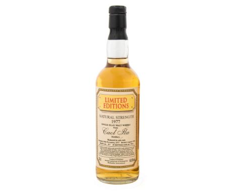 A 1977 cask strength Caol lla Single Scotch Malt Whisky: from the Islay distillery bottled at 60.8% as part of the Blackadder