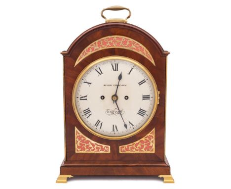 John Upjohn, Exeter, a mahogany bracket clock: the eight-day duration, double-fusee movement with verge escapement striking t