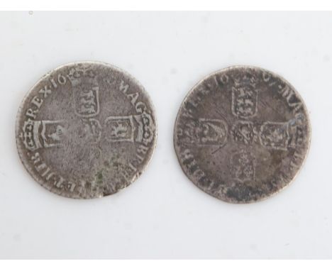 Two silver Sixpences of William III to include a Chester mint mark. UK P&amp;P Group 0 (£6+VAT for the first lot and £1+VAT f