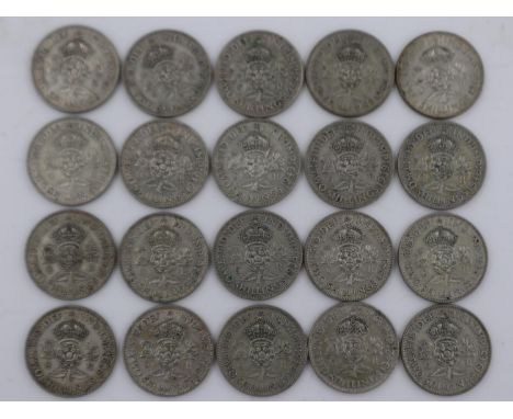 Twenty silver florins of George VI, 1936-1947 - mixed grades. UK P&amp;P Group 1 (£16+VAT for the first lot and £2+VAT for su