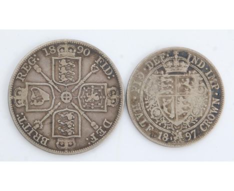 1890 silver double florin and 1897 silver half crown of Queen Victoria (2). UK P&amp;P Group 0 (£6+VAT for the first lot and 