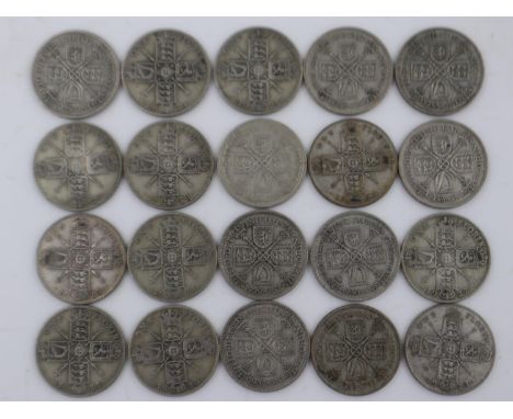 Twenty silver florins of George V, 1920 and later - mixed grades. UK P&amp;P Group 1 (£16+VAT for the first lot and £2+VAT fo
