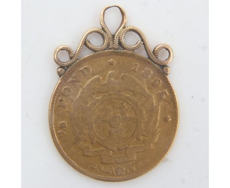 1895 South African gold half pond with soldered mount, 4.4g. UK P&amp;P Group 0 (£6+VAT for the first lot and £1+VAT for subs