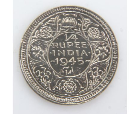 1945 - Silver quarter Rupee of George VI - EF. UK P&amp;P Group 0 (£6+VAT for the first lot and £1+VAT for subsequent lots) 