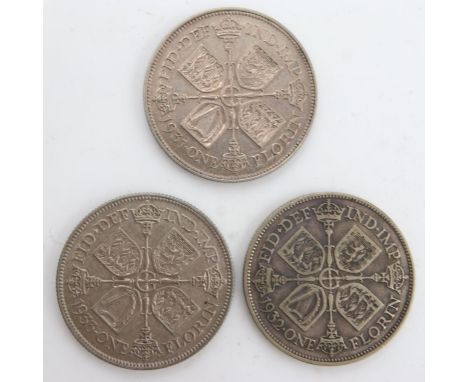 Three silver florins of George V, 1931, 32 &amp; 33. UK P&amp;P Group 0 (£6+VAT for the first lot and £1+VAT for subsequent l