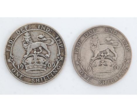 Two silver shillings of Edward VII, 1907 &amp; 09. UK P&amp;P Group 0 (£6+VAT for the first lot and £1+VAT for subsequent lot