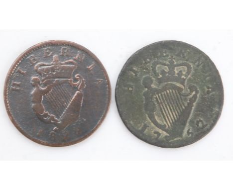Two Hibernian halfpennies of George II and George IV. UK P&amp;P Group 0 (£6+VAT for the first lot and £1+VAT for subsequent 