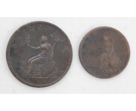 1806 halfpenny of George III and a 1799 farthing of George III (2). UK P&amp;P Group 1 (£16+VAT for the first lot and £2+VAT 
