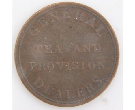 Early 20th century token - tea and provisions - Deansgate, Manchester - gVF. UK P&amp;P Group 0 (£6+VAT for the first lot and