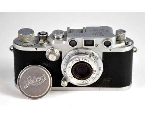 Leica IIIc 1942 Wartime Camera, No 382283, with Elmar 3.5/50mm lens No 908357, in leather case, .  